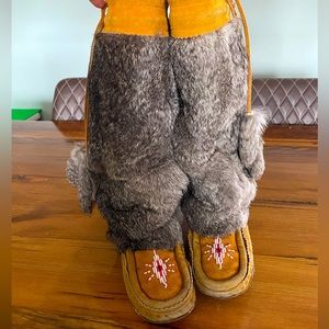 Leather & rabbit fur mukluk moccasins